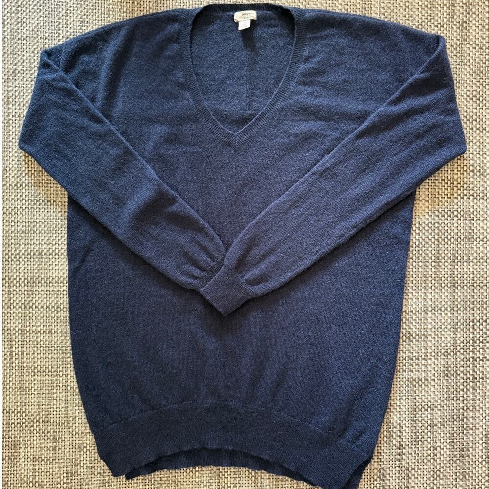 HALOGEN NORDSTROM 100% Cashmere V-neck Long Sleeve Classic Sweater Navy Blue S